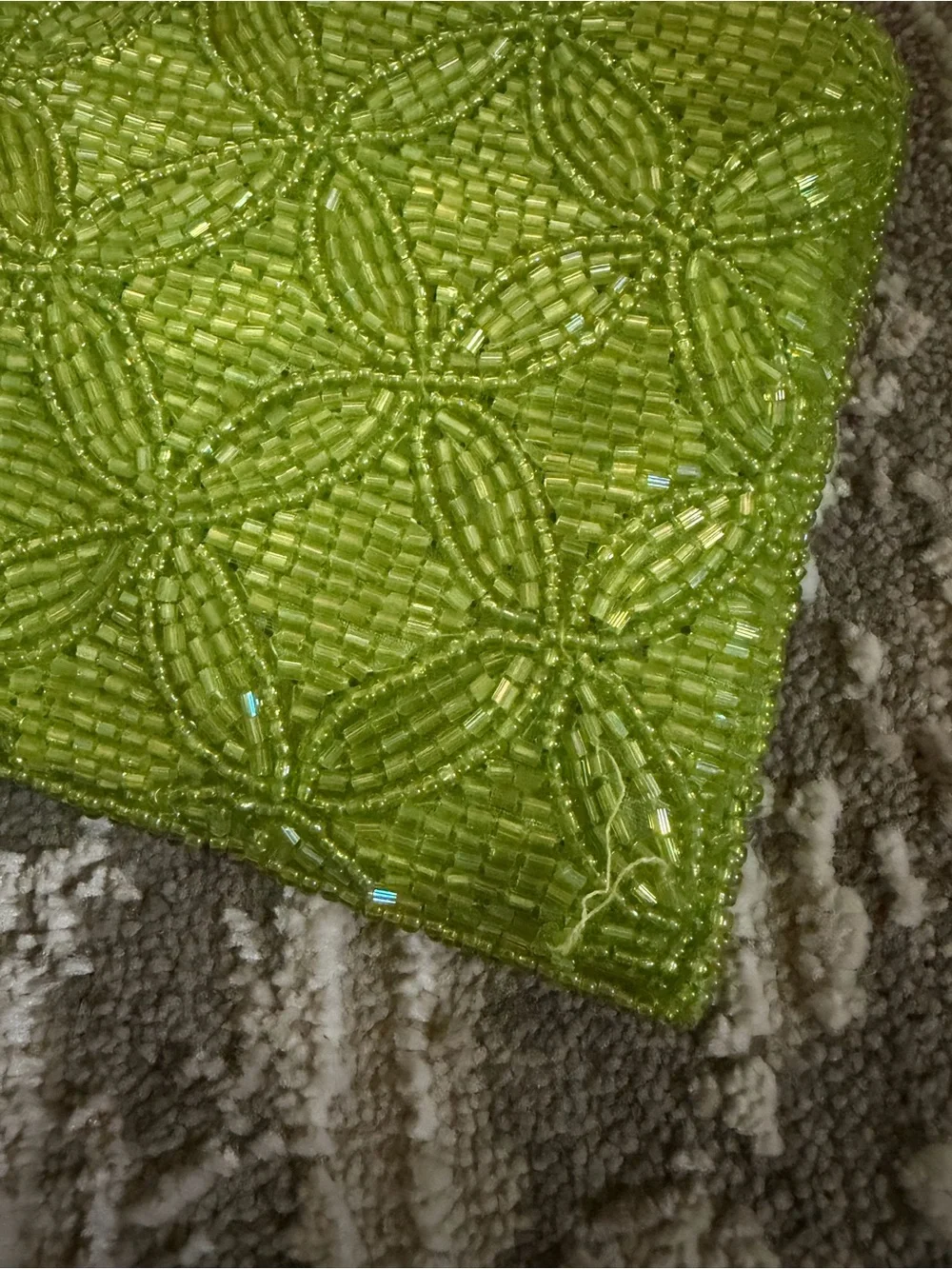 Y2K Lime Green Beaded Coin Purse Keychain Wallet
